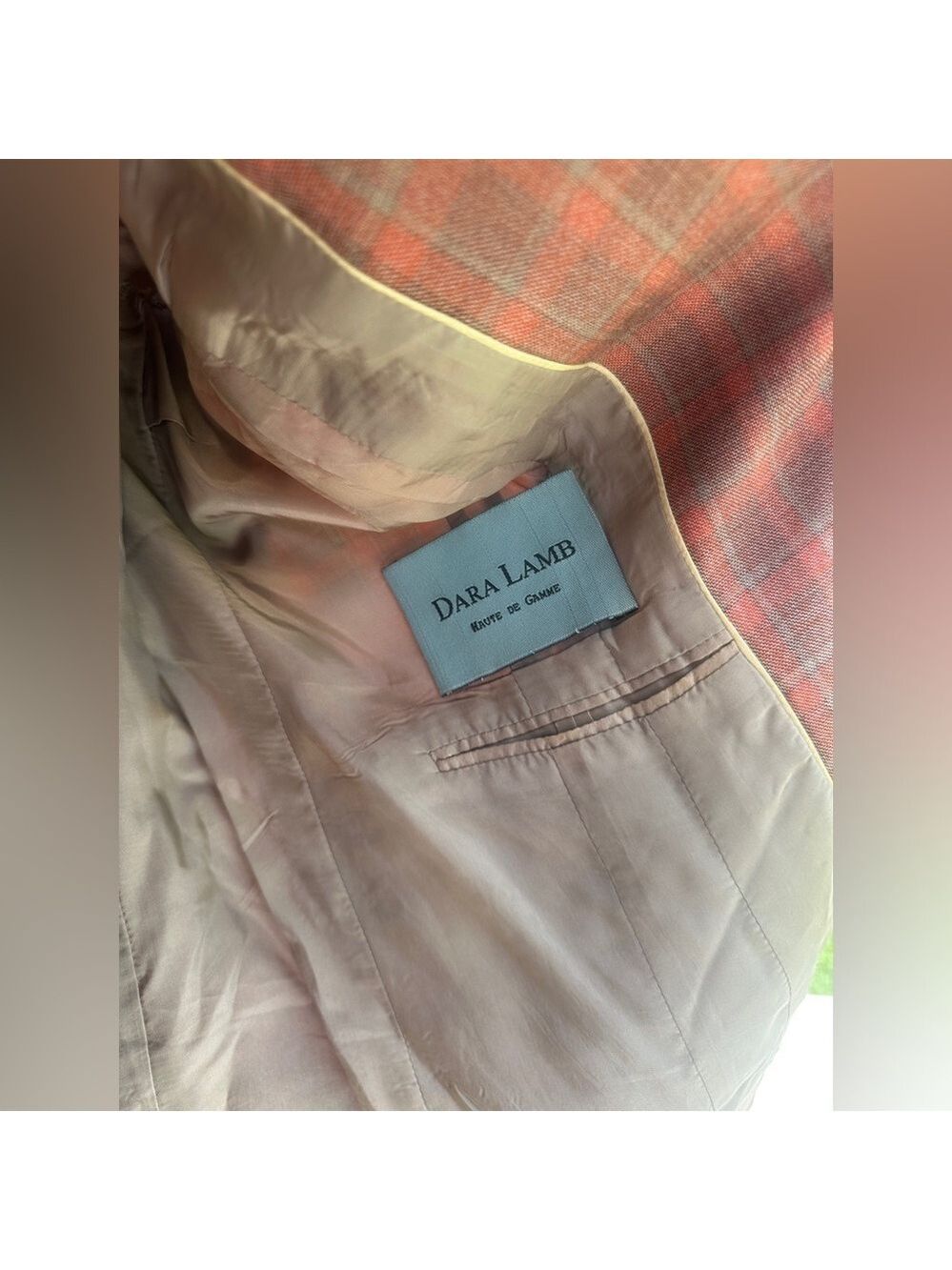 Custom Vintage Dara Lamb Medium Tan Orange Plaid Blazer one button - Picture 6 of 9